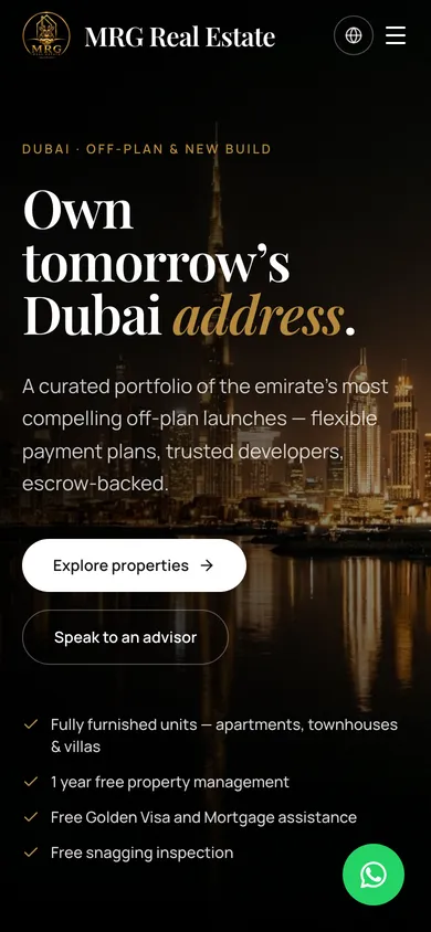 MRG homepage on a phone